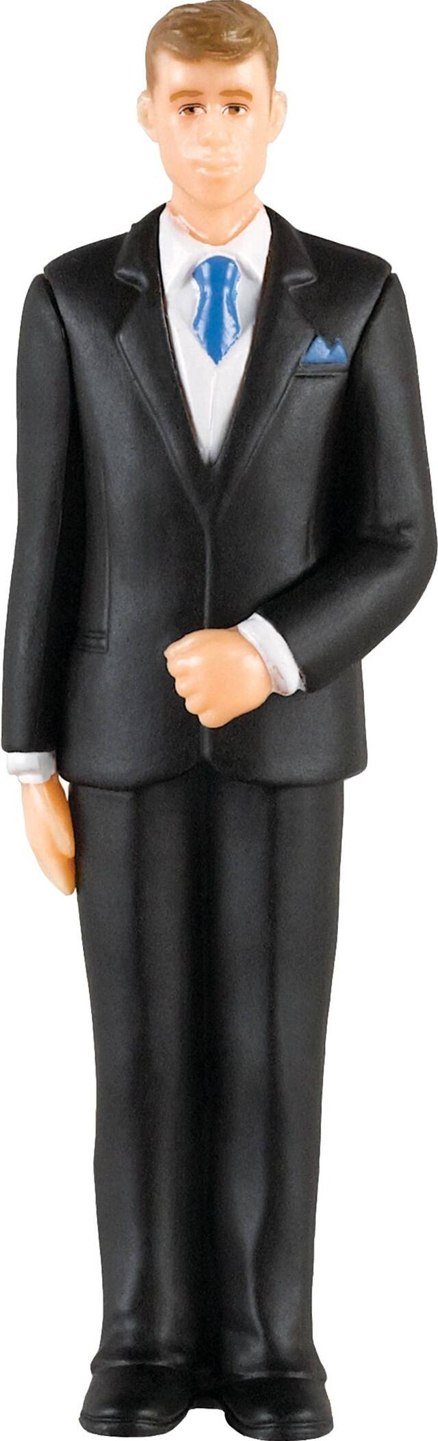 Brunette Groom Wedding Cake Topper, Black/White, 4.5-in, for Wedding Front_Flat