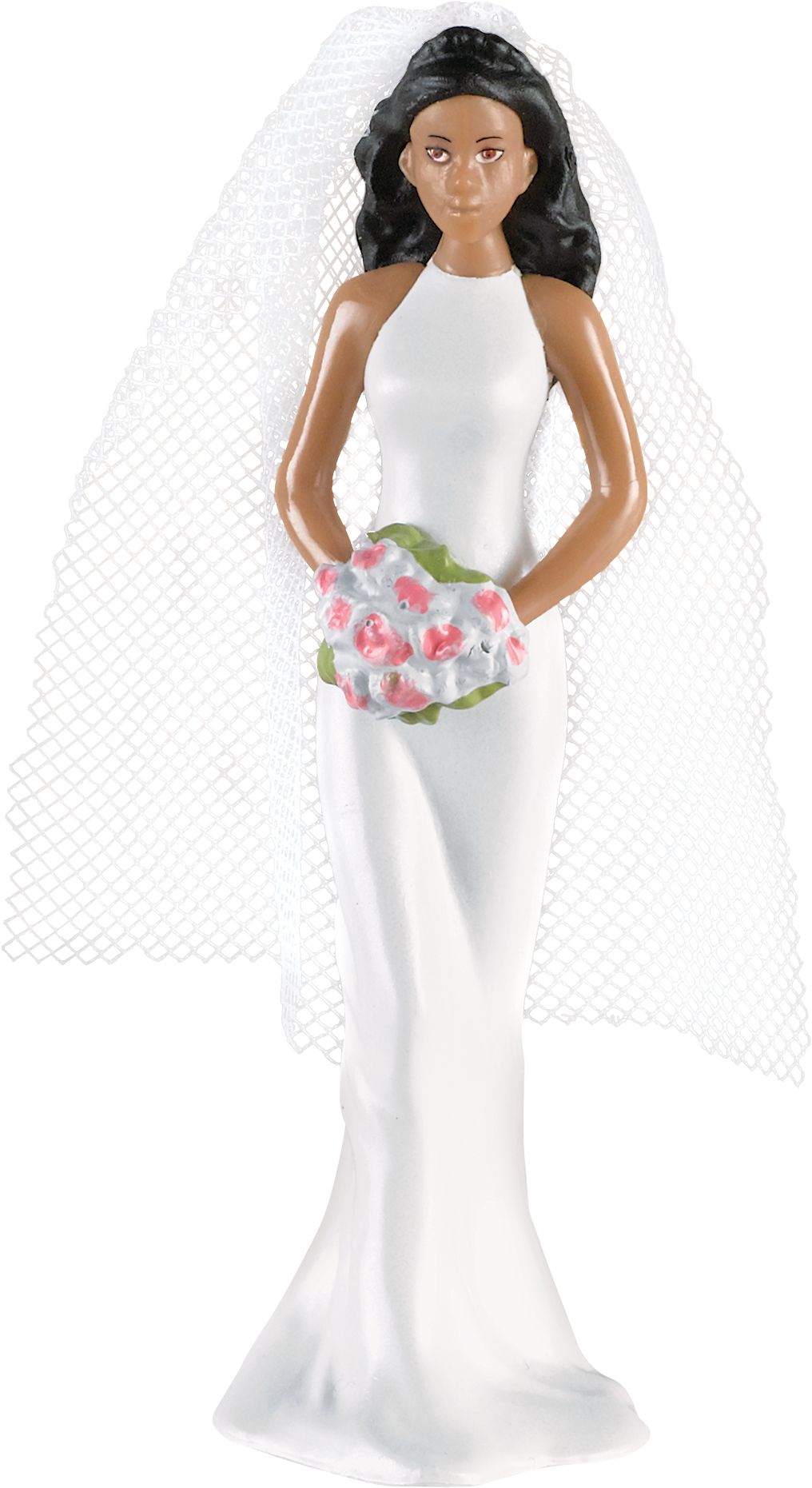 Brunette Bride Wedding Cake Topper, White, 4.5-in, for Wedding Front_Flat
