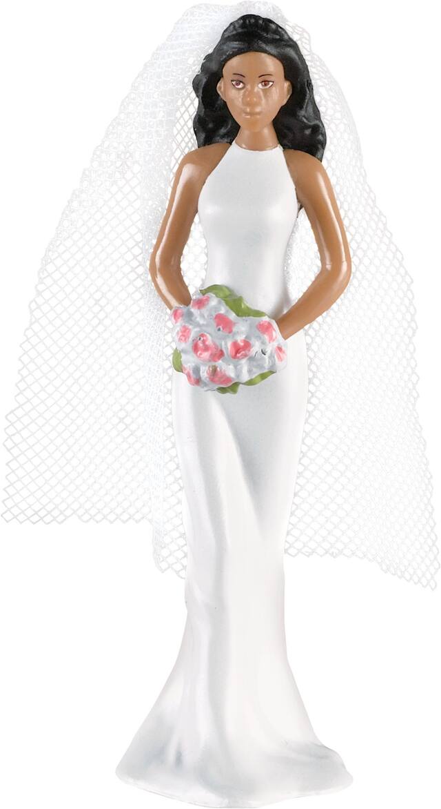 Brunette Bride Wedding Cake Topper, White, 4.5-in, for Wedding Front_Flat