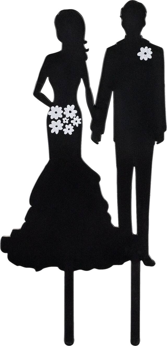 Bride & Groom Silhouette Cake Topper, Black, 3.5-in, for Wedding Front_Flat