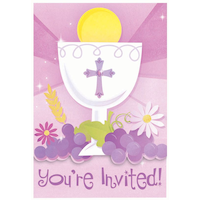 First Communion Invitations Thank You Notes Combo Pack, Pink, 20-pk Front_Flat