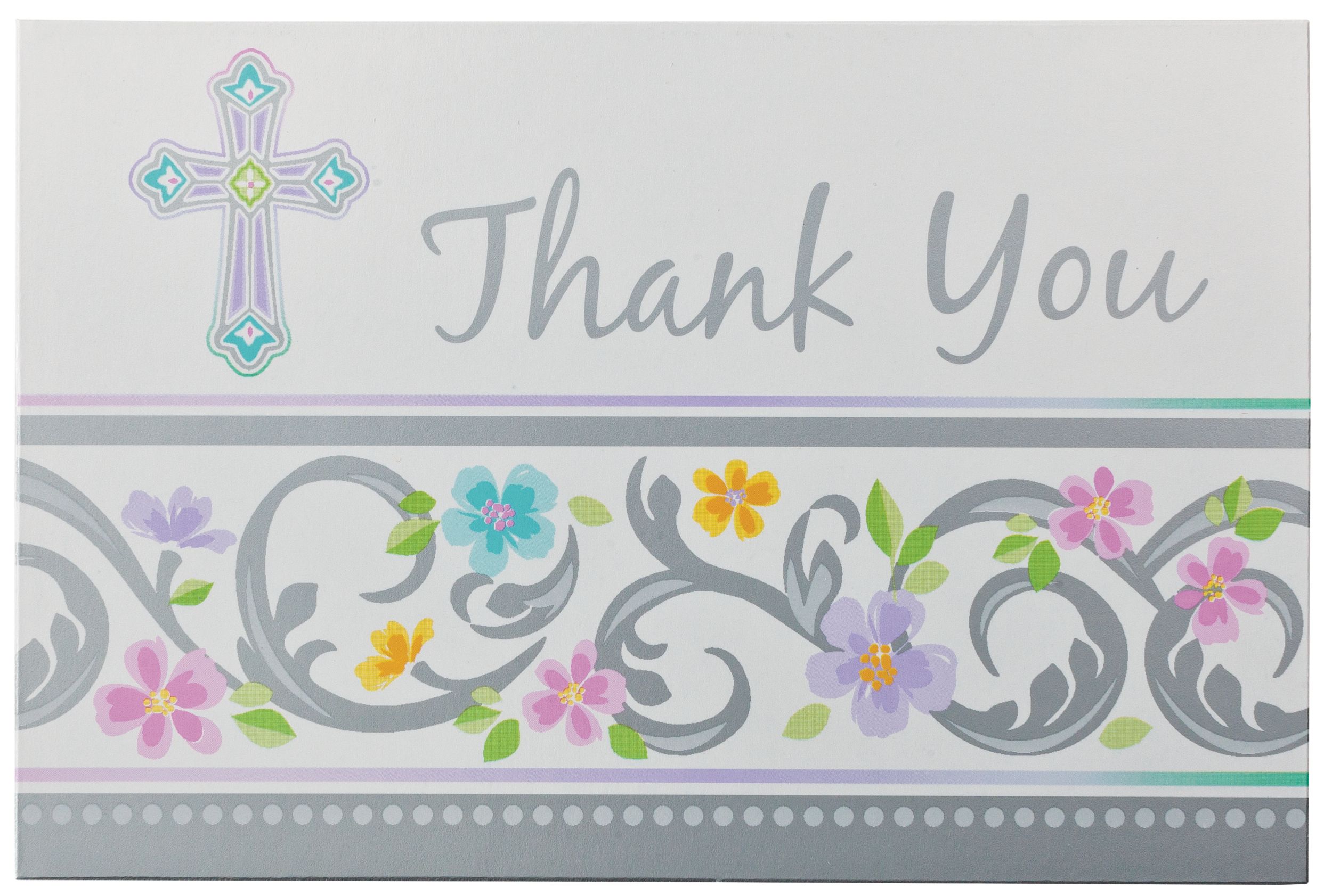 "Join Us" & "Thank You" Paper Party Invitations & Thank You Notes, Silver, 16-pk, for First Communion/Religious Celebration Front_Flat