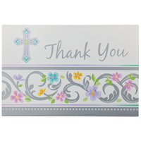 "Join Us" & "Thank You" Paper Party Invitations & Thank You Notes, Silver, 16-pk, for First Communion/Religious Celebration Front_Flat
