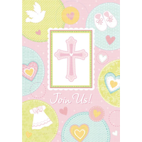 "Join Us" & "Thank You" Cross Paper Party Invitations & Thank You Notes, Pink, 16-pk, for First Communion/Religious Celebration