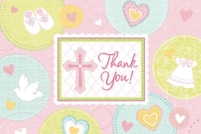 Cartes d'invitation et de remerciement religieuses, rose, paq. 8 Front_Flat