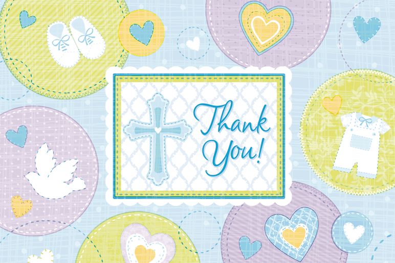 "Join Us" & "Thank You" Cross Paper Party Invitations & Thank You Notes, Blue, 16-pk, for First Communion/Religious Celebration Front_Flat