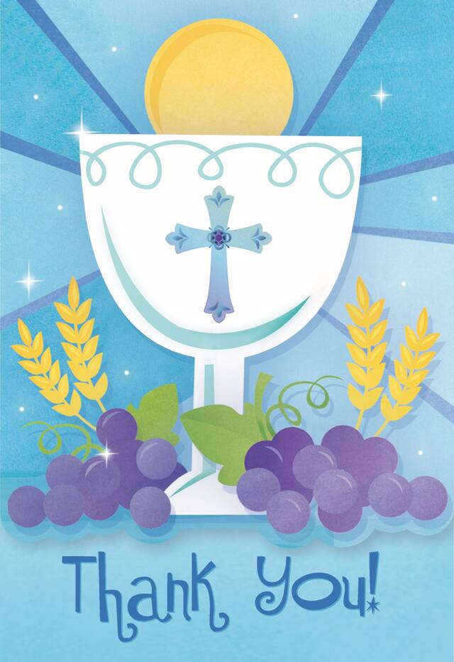 Cartes d'invitation et de remerciement pour première communion, ensemble, bleu, paq. 20 Front_Flat
