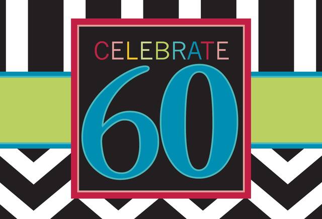 Celebrate 60th Birthday Invitations, 8-pk Front_Flat