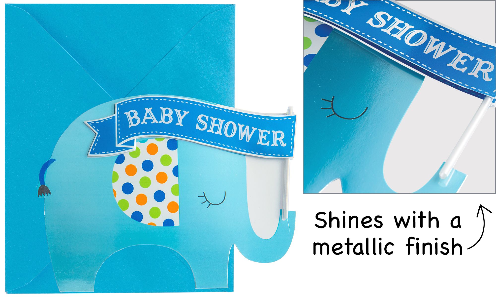 Premium Blue Elephant Baby Shower Invitations, 8-pk Composite_or_Mixed