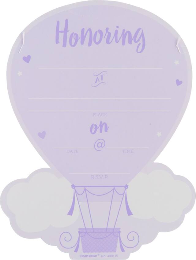 Invitations à montgolfière pour fête prénatale de luxe, paq. 8 Front_Flat