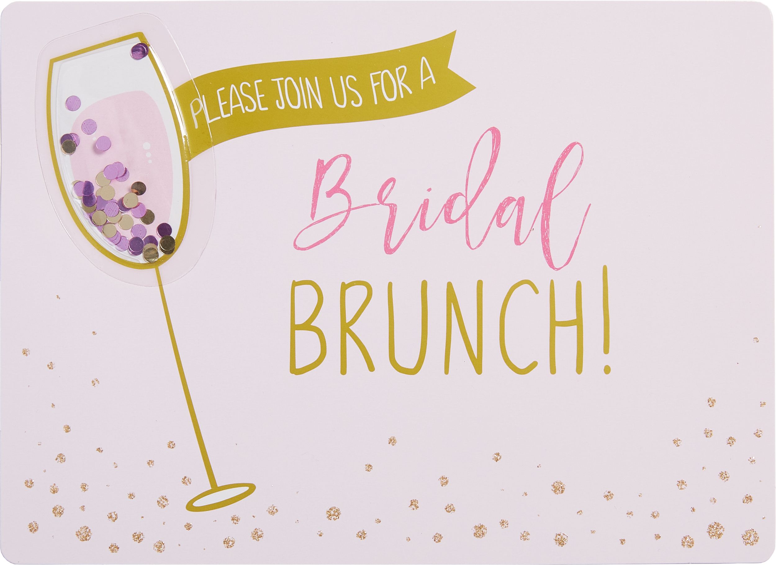 "Bridal Brunch" Paper Party Invitations with Envelopes, Gold/Pink, 8-pk, for Bridal Shower Front_Flat