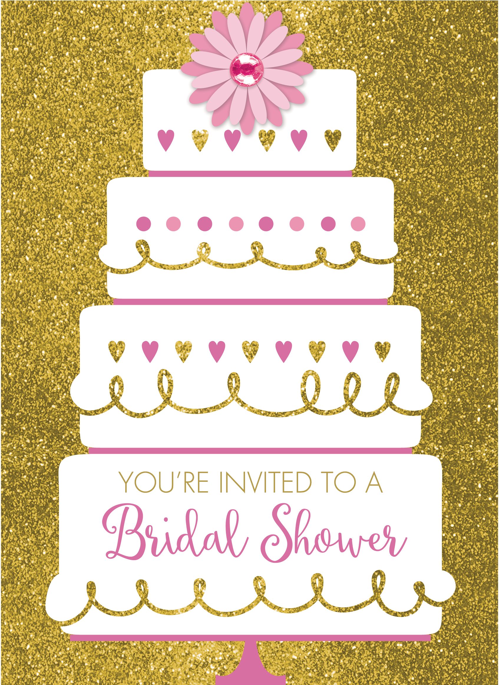 Gold Glitter Wedding Cake Bridal Shower Invitations, 8-pk Front_Flat