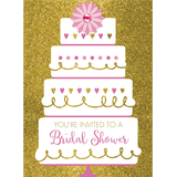 Gold Glitter Wedding Cake Bridal Shower Invitations, 8-pk Front_Flat