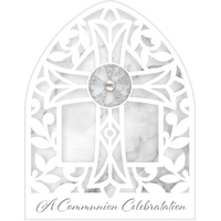 Invitations, première communion, marbre blanc et gris, paq. 8 Front_Flat