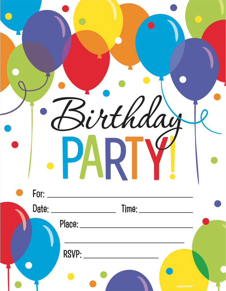 Anniversaire Ballons - Cartes D'invitation 6/pqt – Chant-O-Fêtes Party