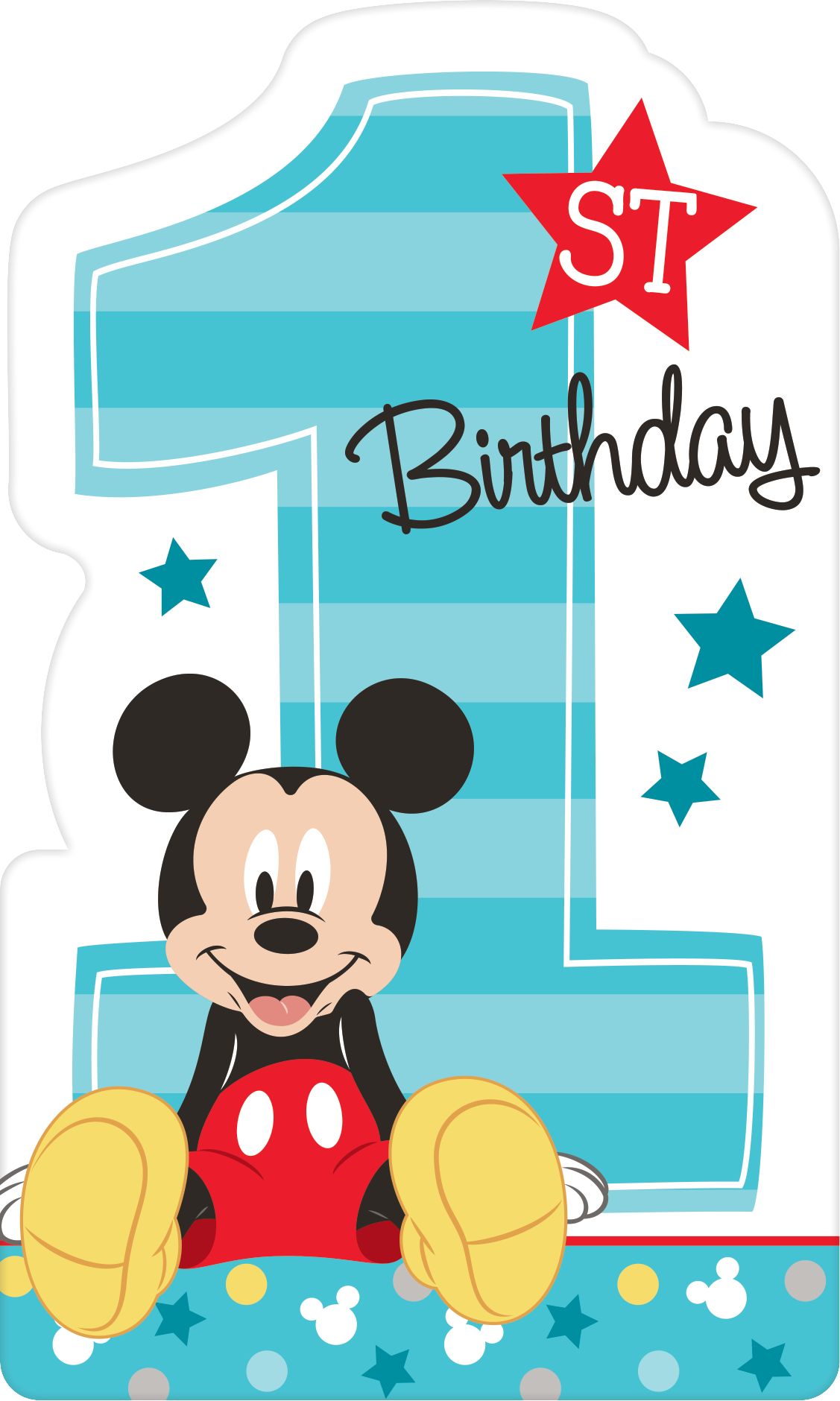 Disney Mickey Mouse "1st Birthday" Paper Party Invitations with Envelopes, Blue/Red, 8-pk, for Birthday Party Front_Flat