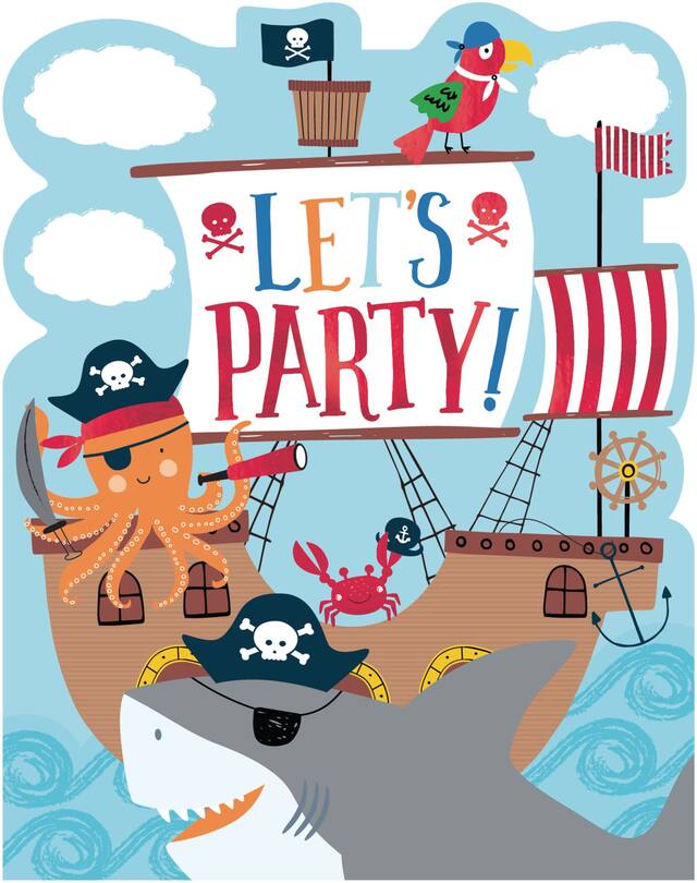 Pirate Shark Birthday Party Invitations, 8-pk Front_Flat