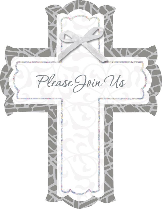 Invitations religieuses en vitrail, blanc, paq. 8 Front_Flat