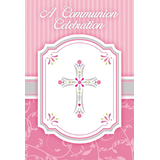 Invitations en papier à croix avec enveloppes, rose, paq. 8, pour première communion/célébration religieuse Front_Flat
