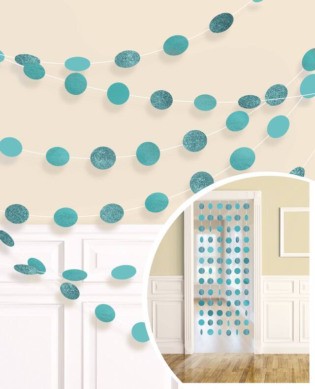 Décorations en ficelles avec pois et paillettes, bleu-vert, paq. 6 Composite_or_Mixed