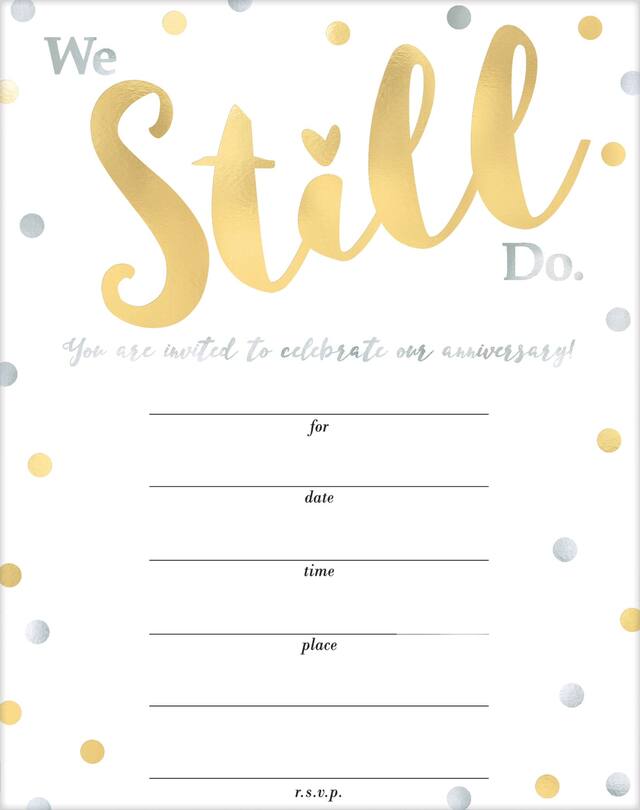 "We Still Do" Paper Party Invitations with Envelopes, Silver/Gold, 20-pk, for Anniversary Party Front_Flat