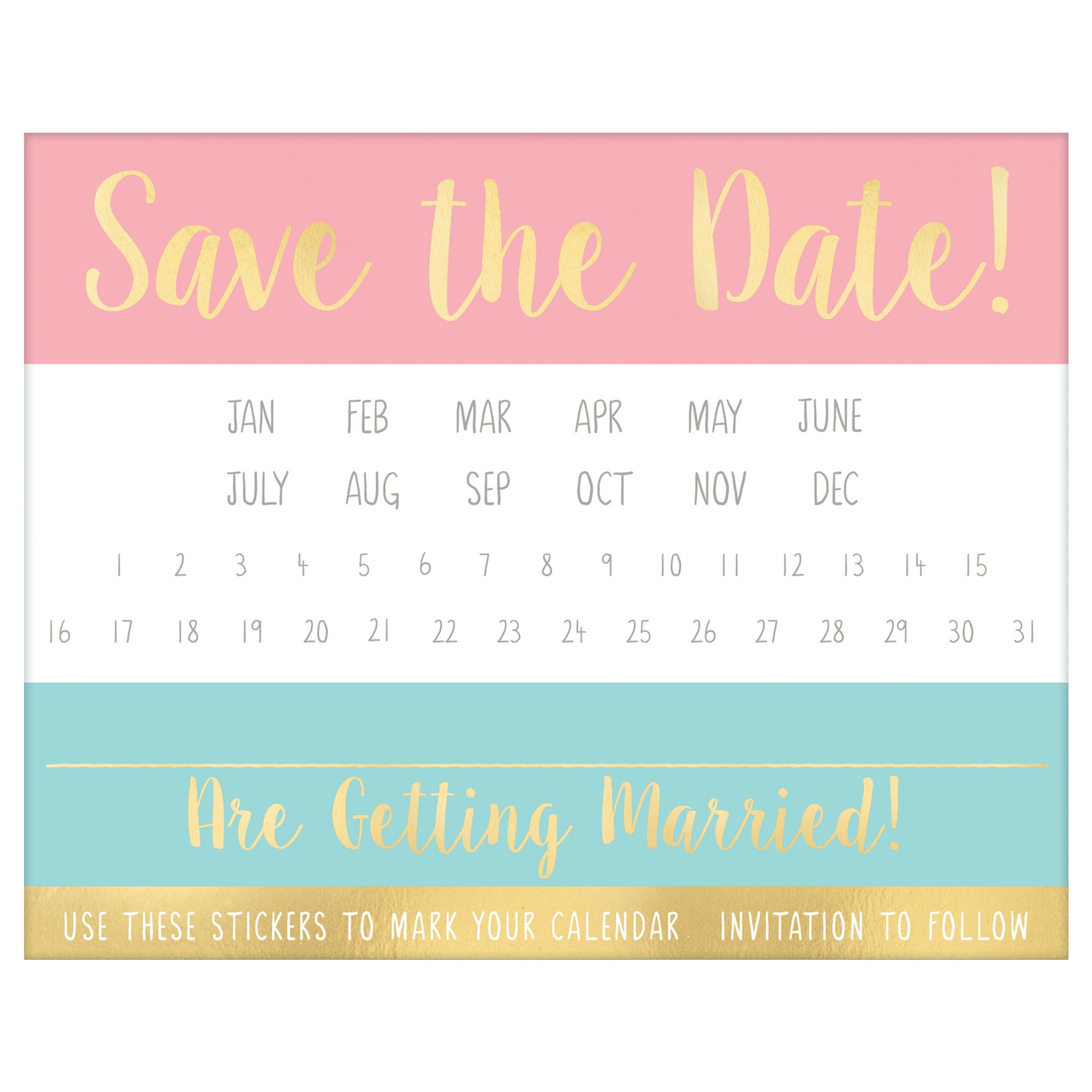 "Save the Date" Paper Party Invitations with Envelopes, Pink/Blue/Gold, 20-pk, for Wedding Front_Flat