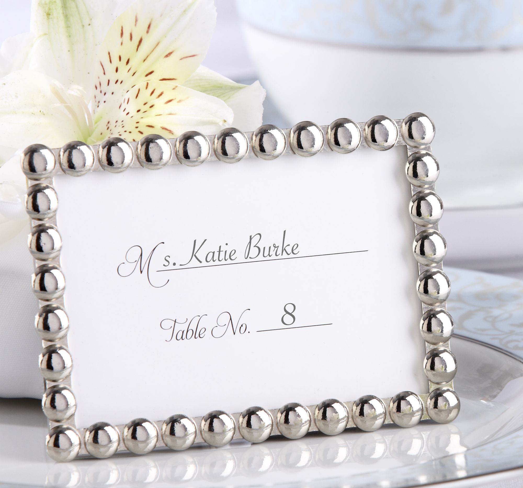 Silver Pearl Photo Frame Place Card Holder Front_Angled_Right