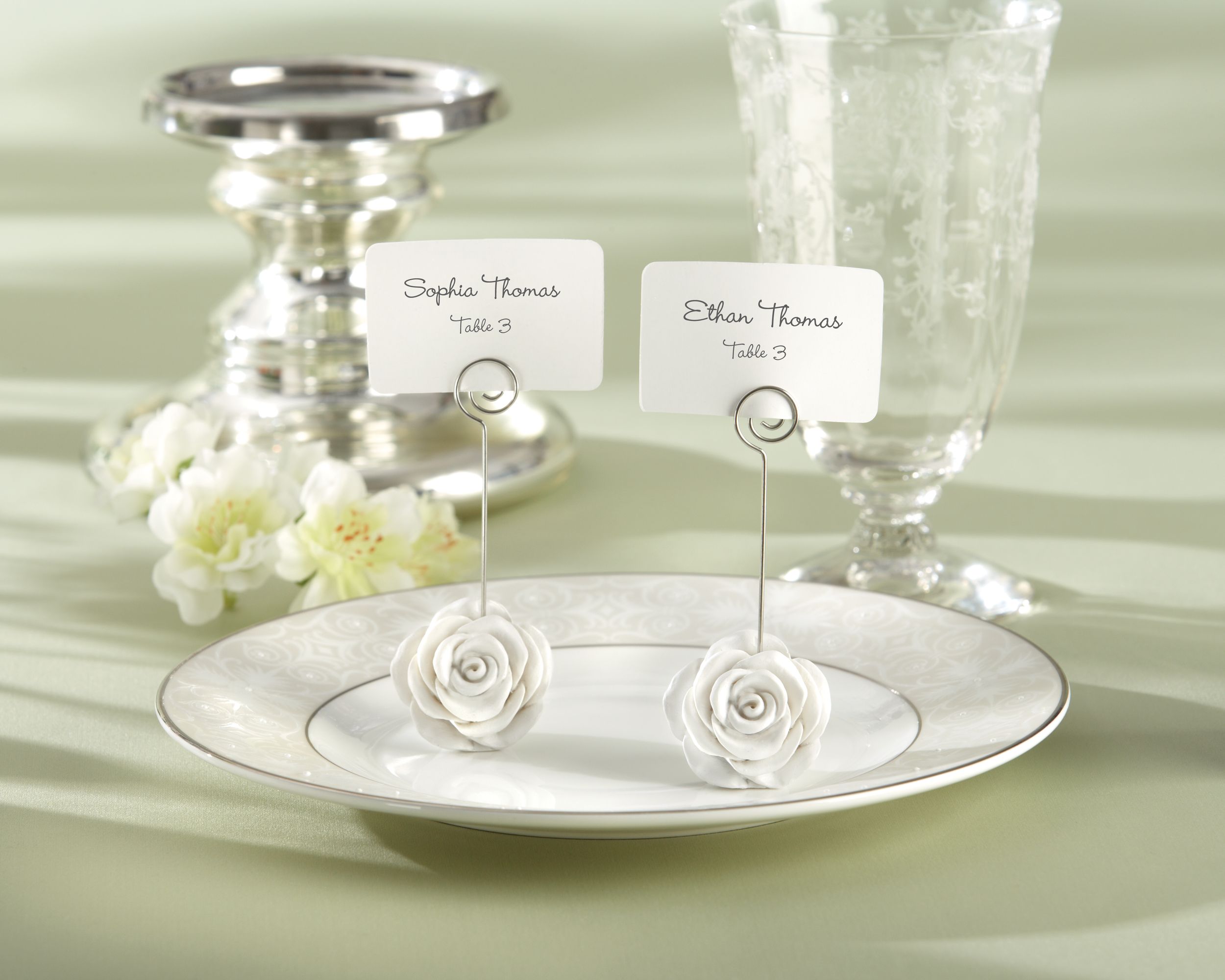 White Flower Place Card Holder Front_Flat