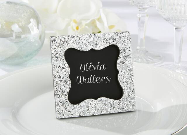 Chalkboard Silver Glitter Photo Frame Place Card Holder Front_Angled_Right
