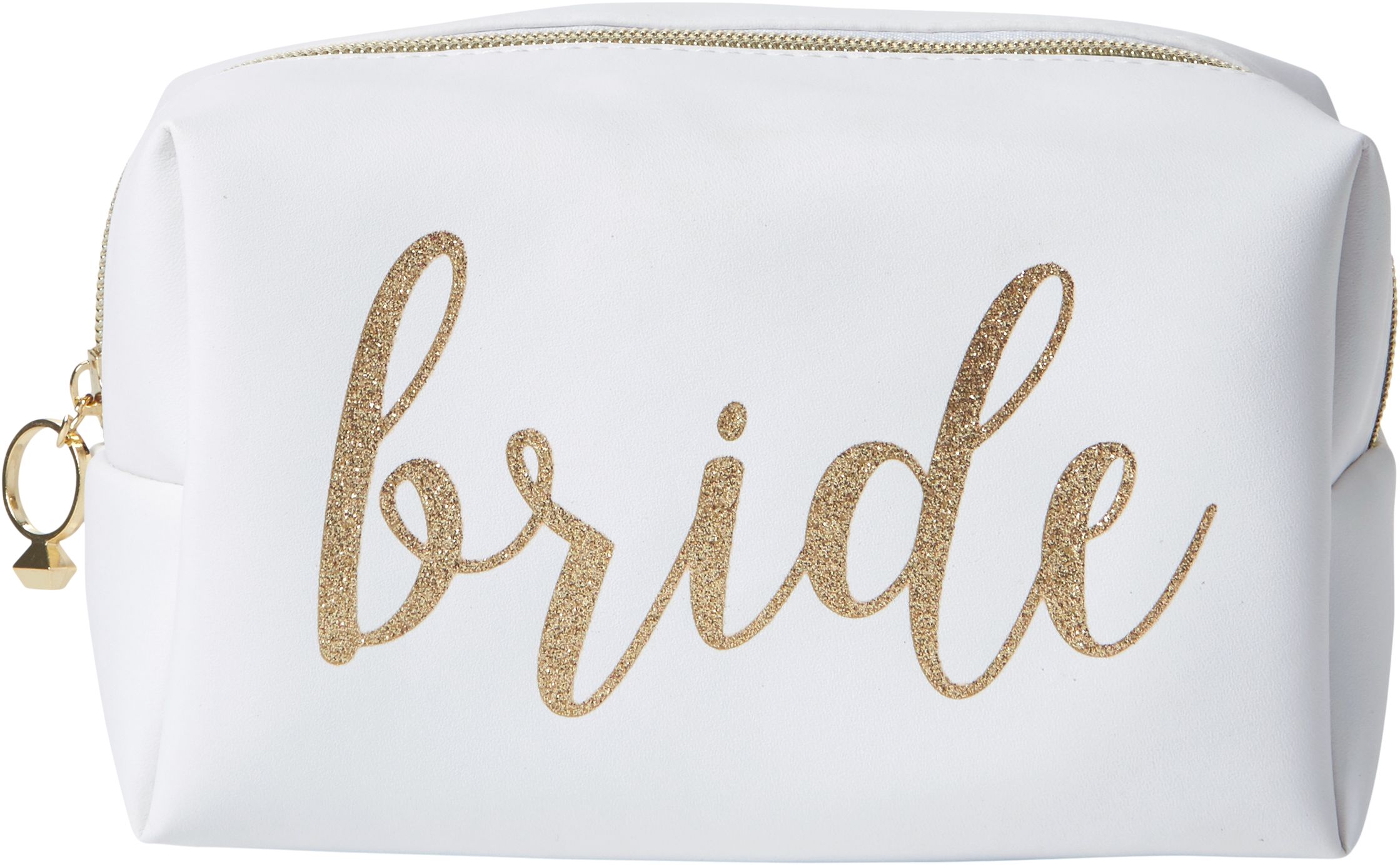 Glitter Gold Bride Makeup Bag Front_Flat