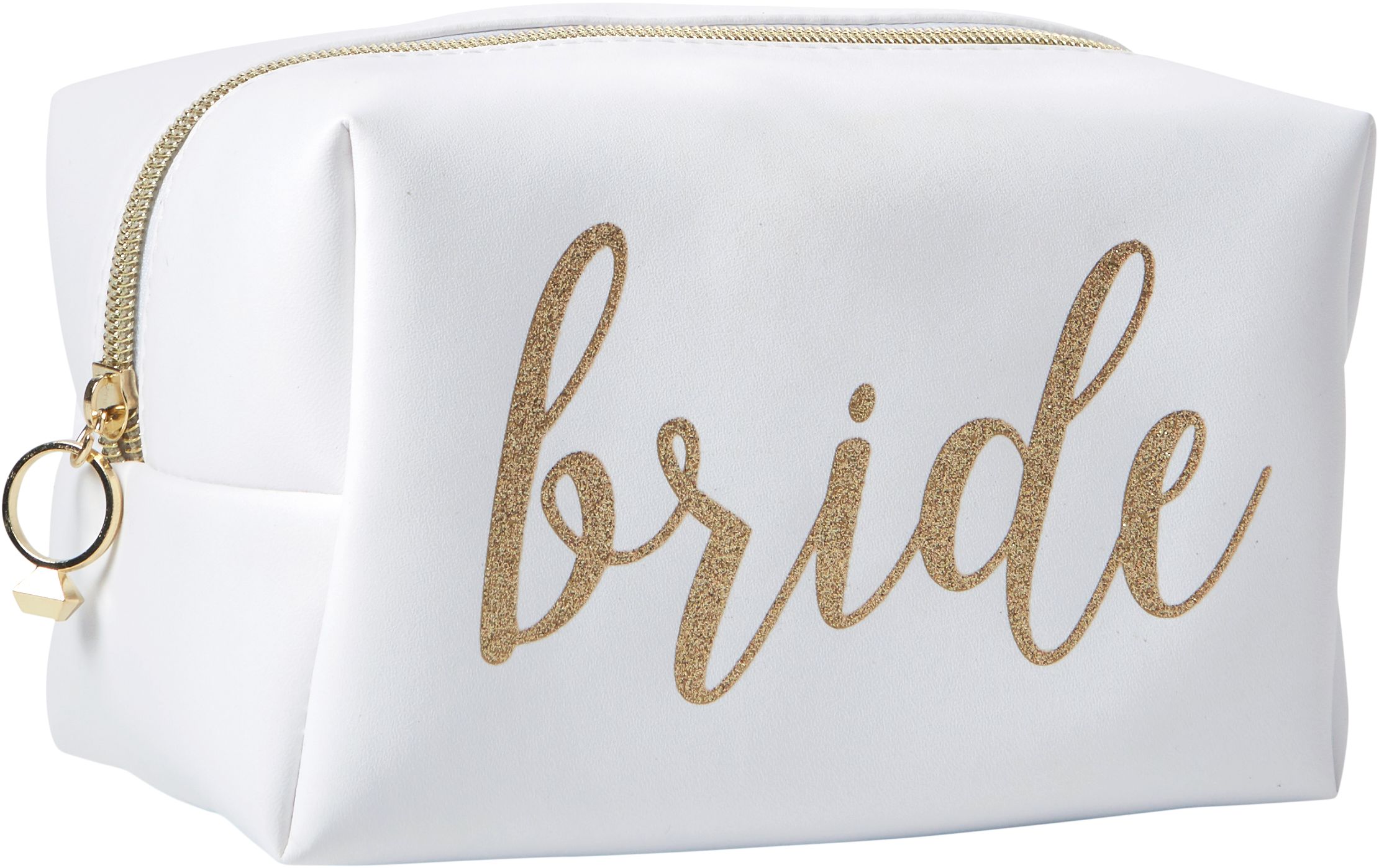 Glitter Gold Bride Makeup Bag Front_Angled_Right