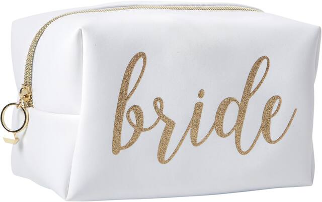 Sac de maquillage de la mariée paillettes dorées Front_Angled_Right