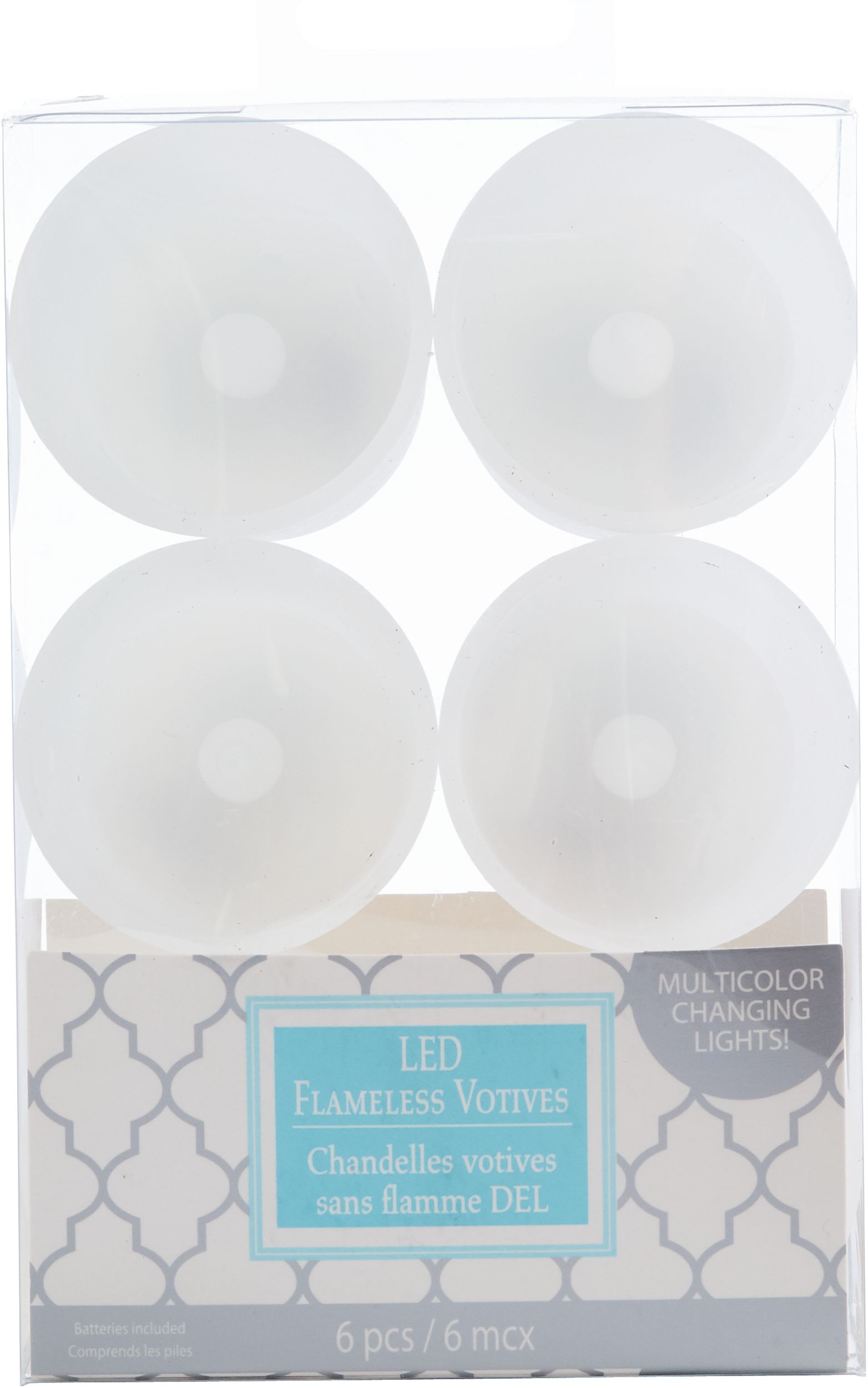 Colour-Changing Votive Flameless LED Candles, White, 2-in, 6-pk, for Wedding/Birthday Party Overhead_Flat