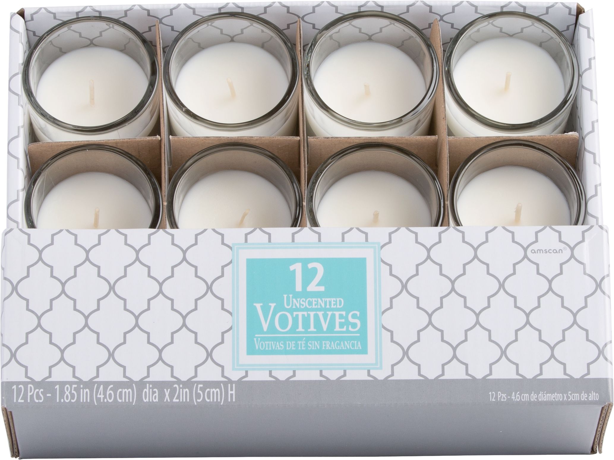 Unscented Votive Wax Candles, White, 2-in, 12-pk, for Wedding/Birthday Party Overhead_Plunge