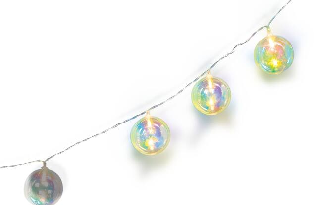 Round LED Light Up String Lights Hanging Decoration, Iridescent, 6-in, 10 Lights, for Summer Party Front_Angled_Right