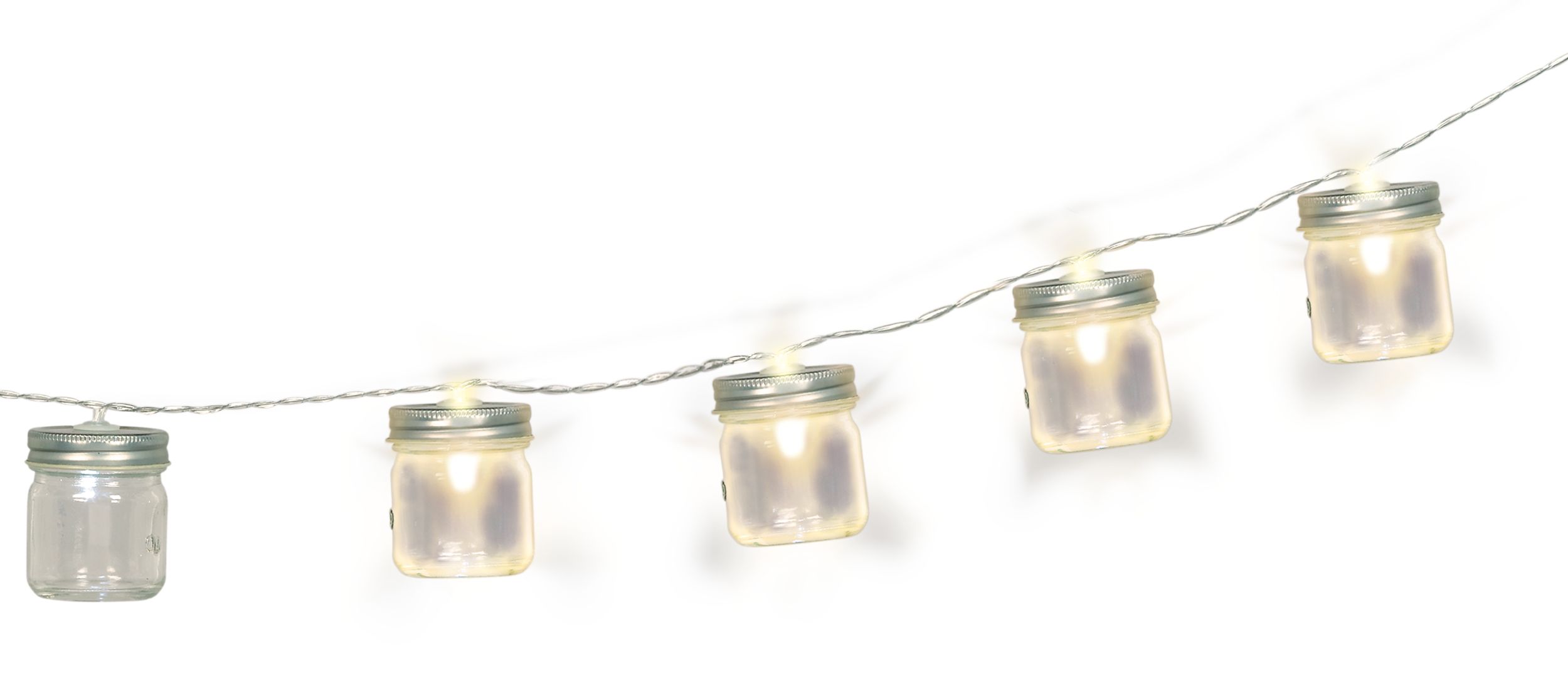 Mason Jar LED Light Up String Lights Hanging Decoration, Silver, 5-ft, 10 Lights, for Wedding/Birthday/Summer Party Front_Angled_Right