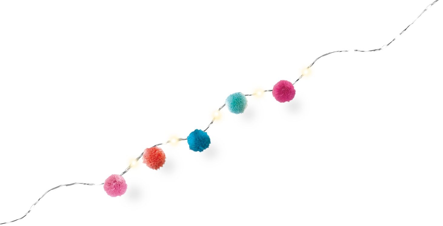 LED Light Up String Lights Hanging Decoration, Multi-Coloured, Pom-Poms, 5-ft, 10 Lights, for Wedding/Birthday/Summer Party Front_Angled_Right