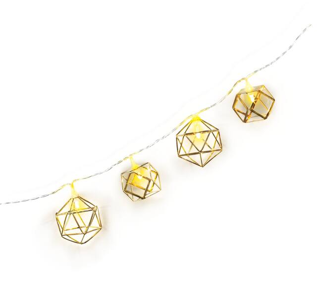 Geometric LED Light Up String Lights Hanging Decoration, Gold, 5-ft, 10 Lights, for Wedding/Birthday/Summer Party Front_Angled_Right