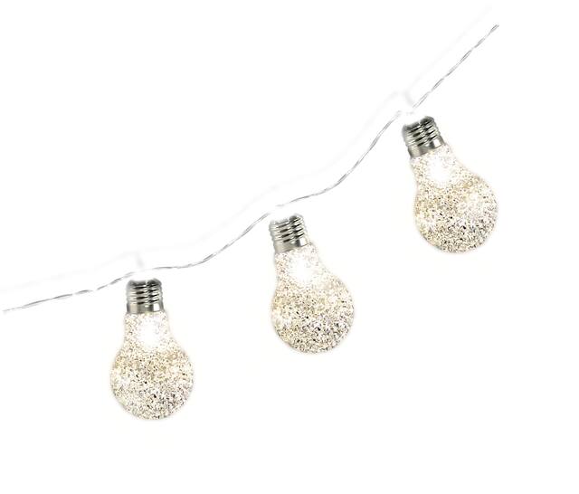 Glitter Edison Lightbulb LED Light Up String Lights Hanging Decoration, White, 5-ft, 10 Lights, for Wedding/Birthday/Summer Party Front_Angled_Right
