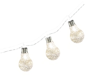 Glitter Edison Lightbulb LED Light Up String Lights Hanging Decoration, White, 5-ft, 10 Lights, for Wedding/Birthday/Summer Party