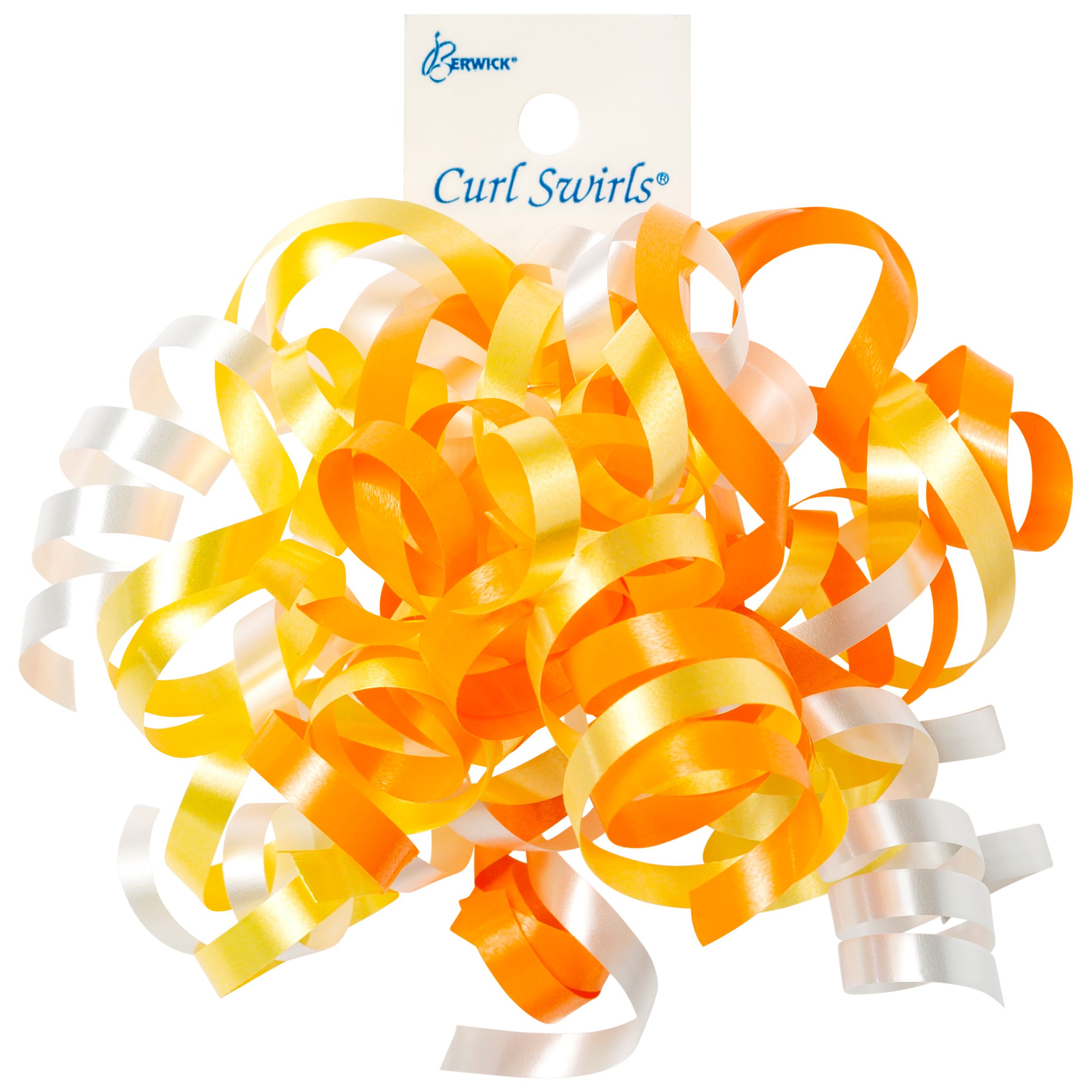 Ruban frisé orange, jaune et blanc Front_Flat