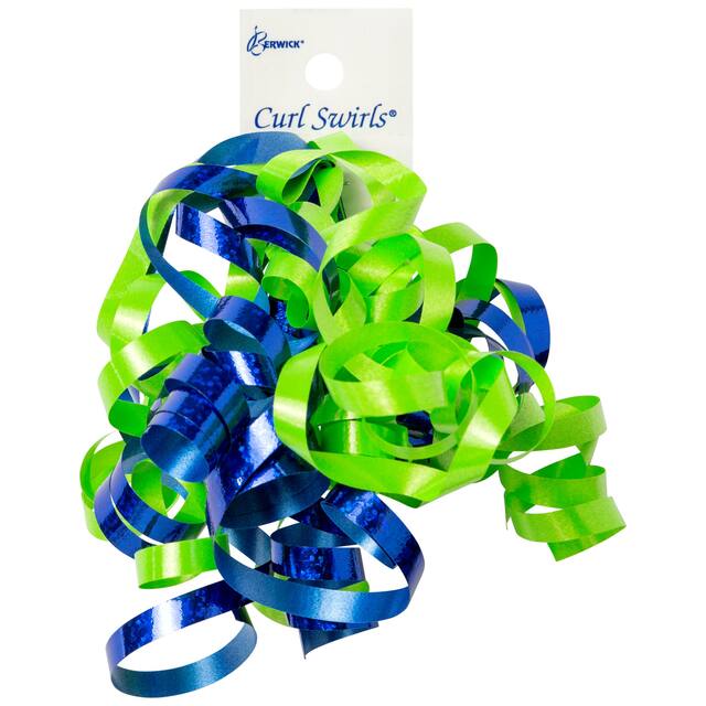 Gift Wrapping Swirl Spiral Curly Bows, Blue/Green, 2-in, for Gender Reveal/Baby Shower/Birthday Front_Flat