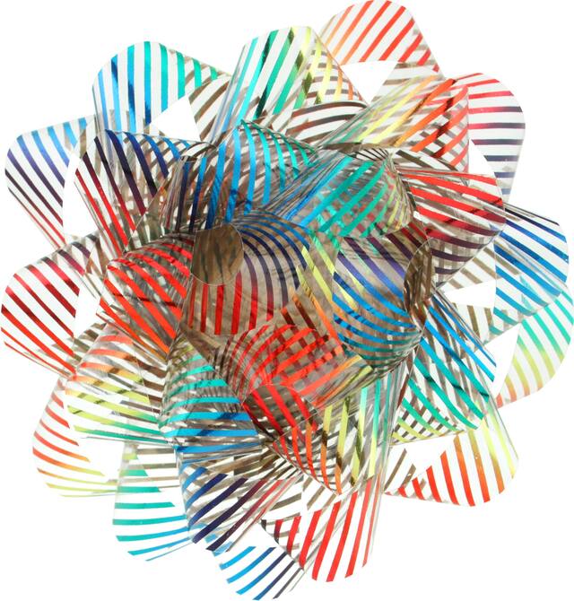 Gift Wrapping Bow, Multi-Coloured, Striped, 6-in, for Birthday Party Overhead_Flat