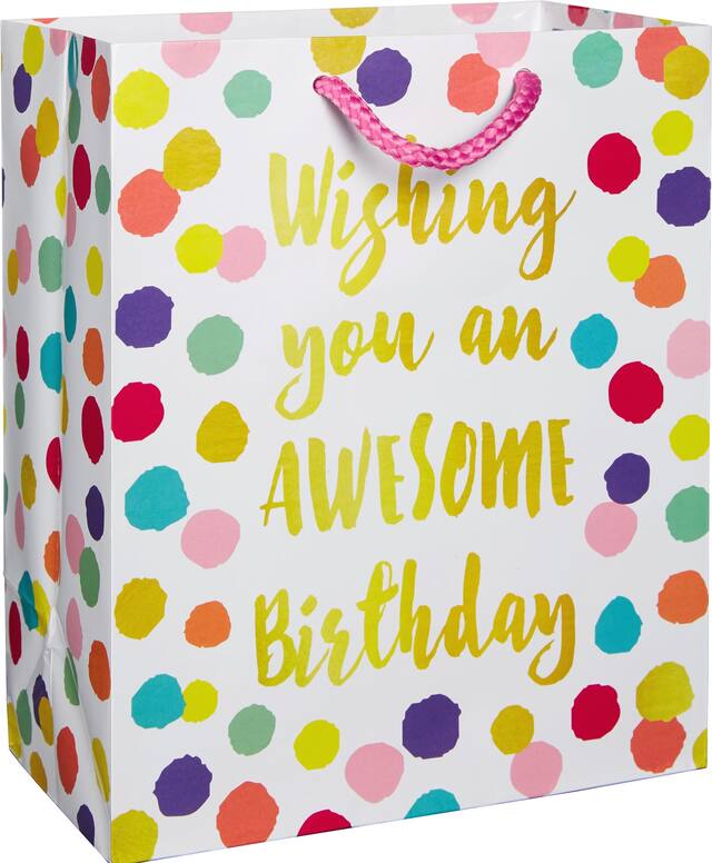 Colourful Dots Birthday Gift Bag Front_Angled_Right