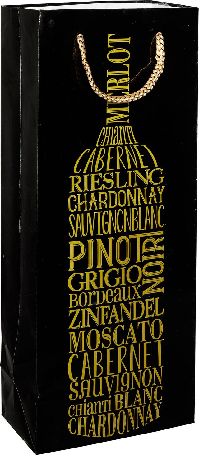Wine Bottle Bag, Black/Gold Front_Angled_Right