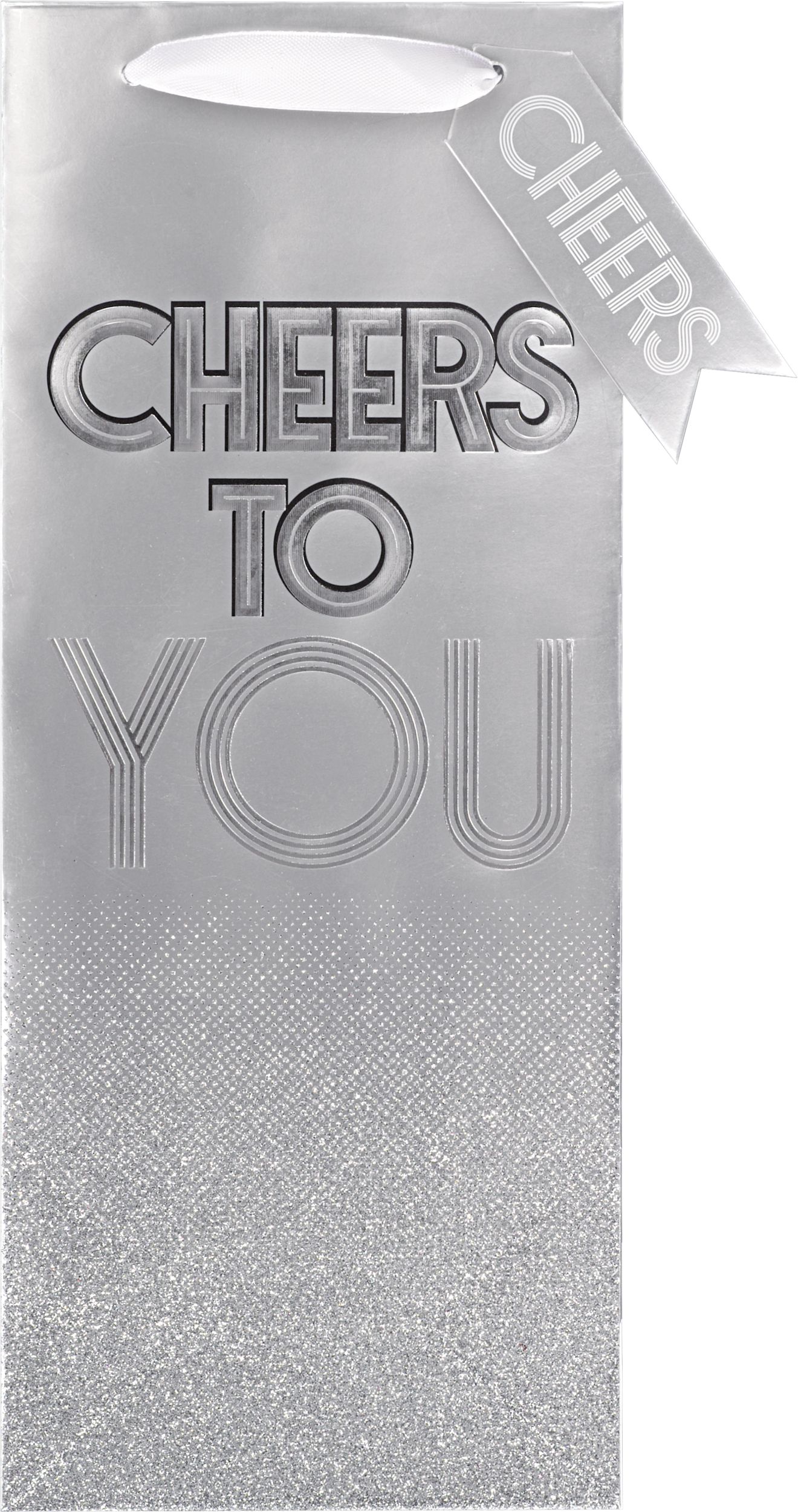 Sac à bouteille en papier argenté métallisé Cheers Front_Flat