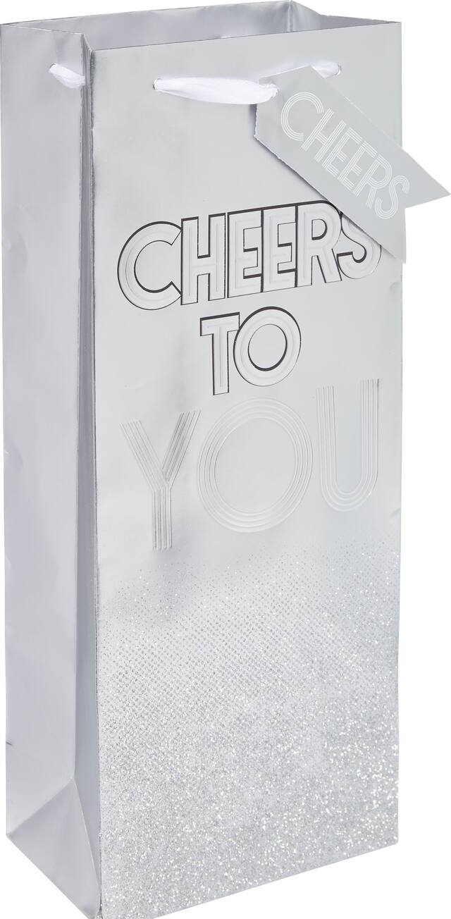 Sac à bouteille en papier argenté métallisé Cheers Front_Angled_Right
