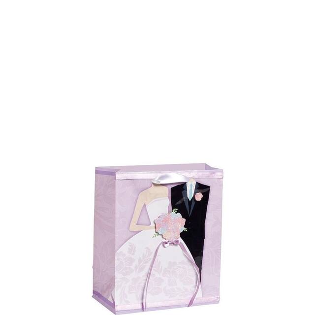 3D Bride & Groom Lavender Gift Bag Front_Angled_Right