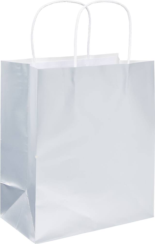 Petit sac-cadeau en papier argenté Front_Angled_Right