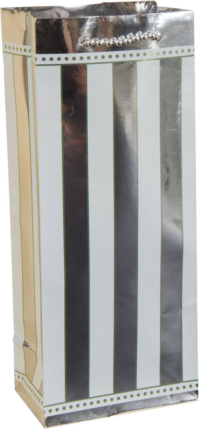 Silver Stripe Foil Bottle Bag Front_Angled_Right